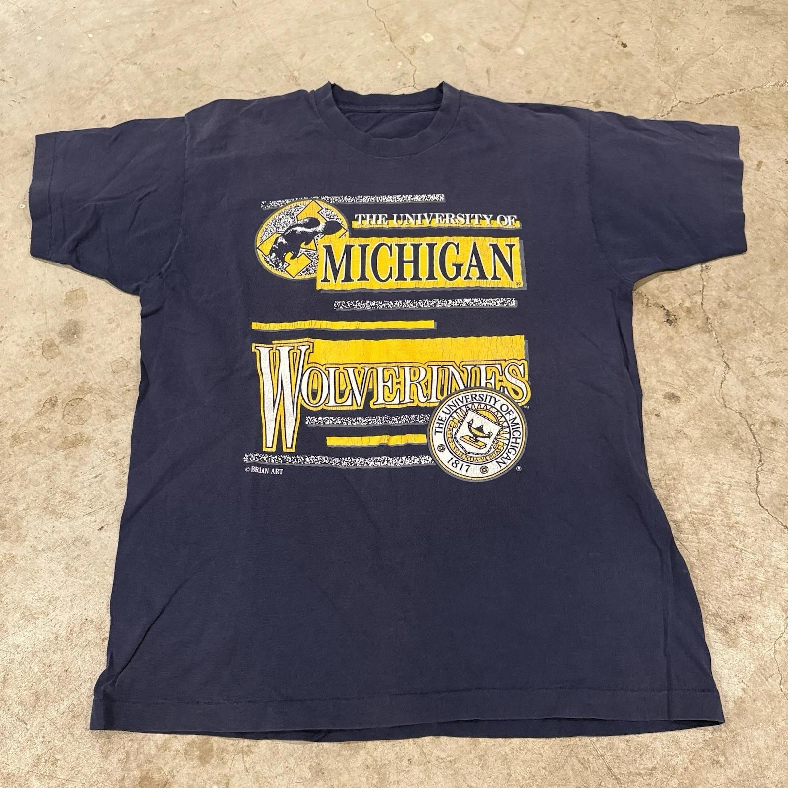 

Vintage 90s University of Michigan Single Stitch TT-Shirt Mens XL Faded Blue Crest 3XL