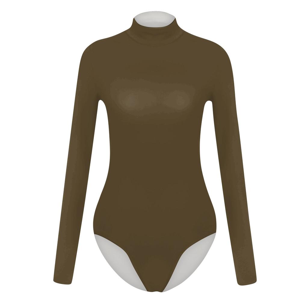 Women's One-piece T-shirt Slim Long Sleeve Half High Neck Solid Color Jumpsuit Top