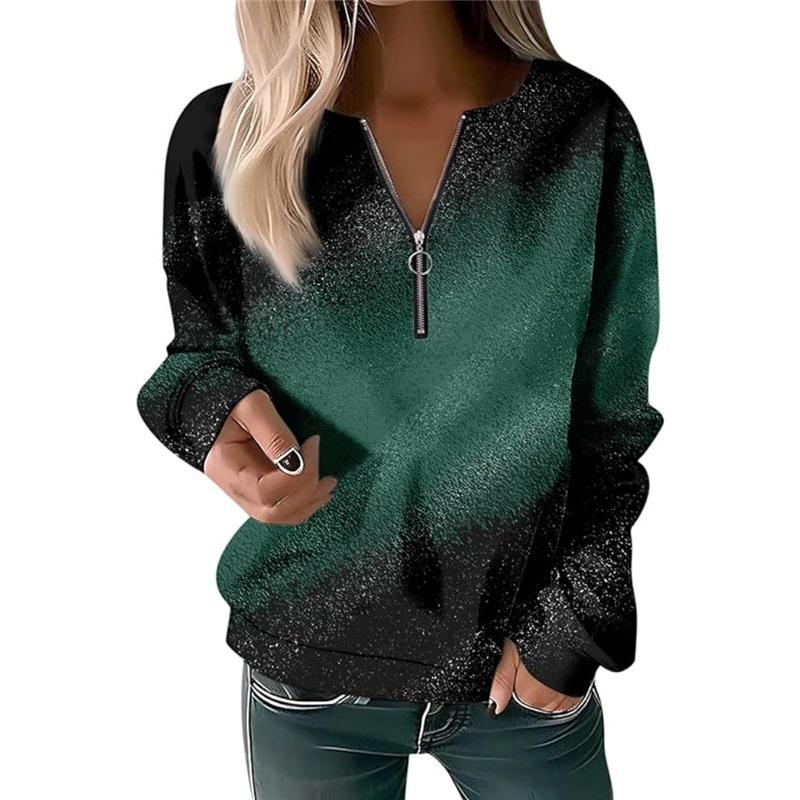 Women's Floral Print Half-Zip Sweatshirt Crew Neck Long Sleeve Casual Pullover Spring Autumn Blouse