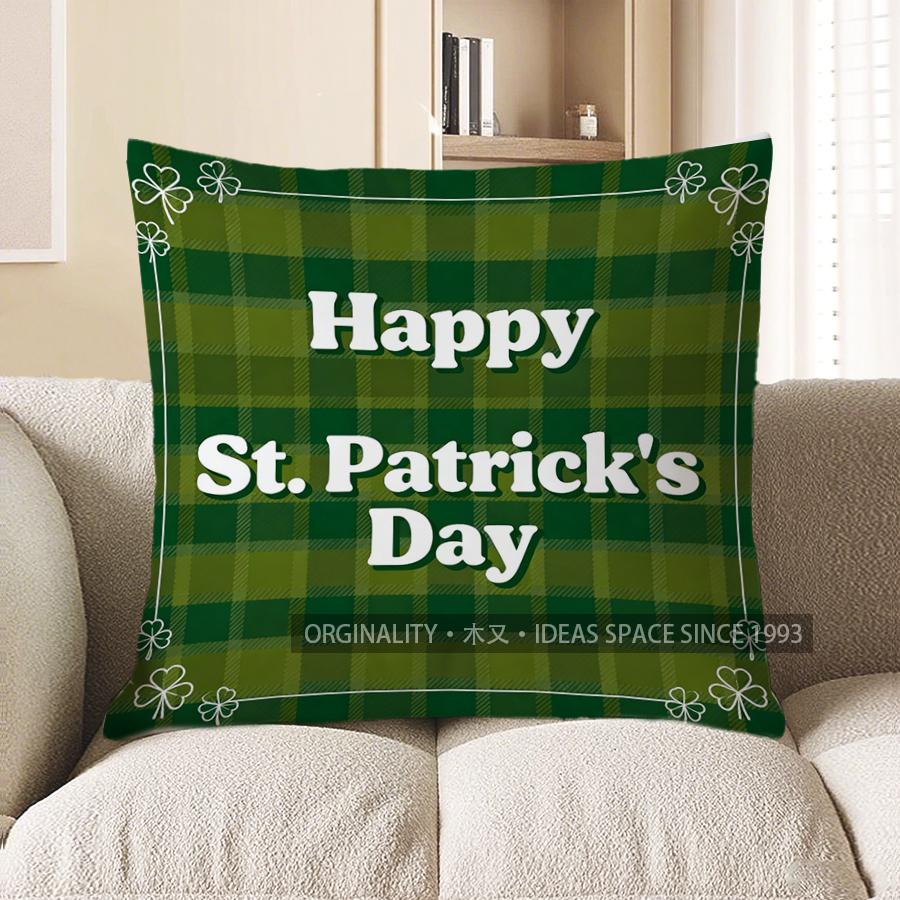 2D Happy St Patrick S Day Plaid Pillow Cover Pattern Cushion Cover Suitable For Sofa Bedroom Car Pillow Cover 40x40cm 586₽