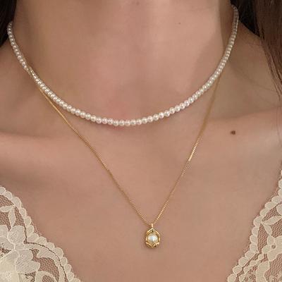 Design Perlenanhänger Doppelt Geschichtete Halskette Damen Retro Leichter Luxus Elegant High-End Vielseitig Halskette Schlüsselbeinkette