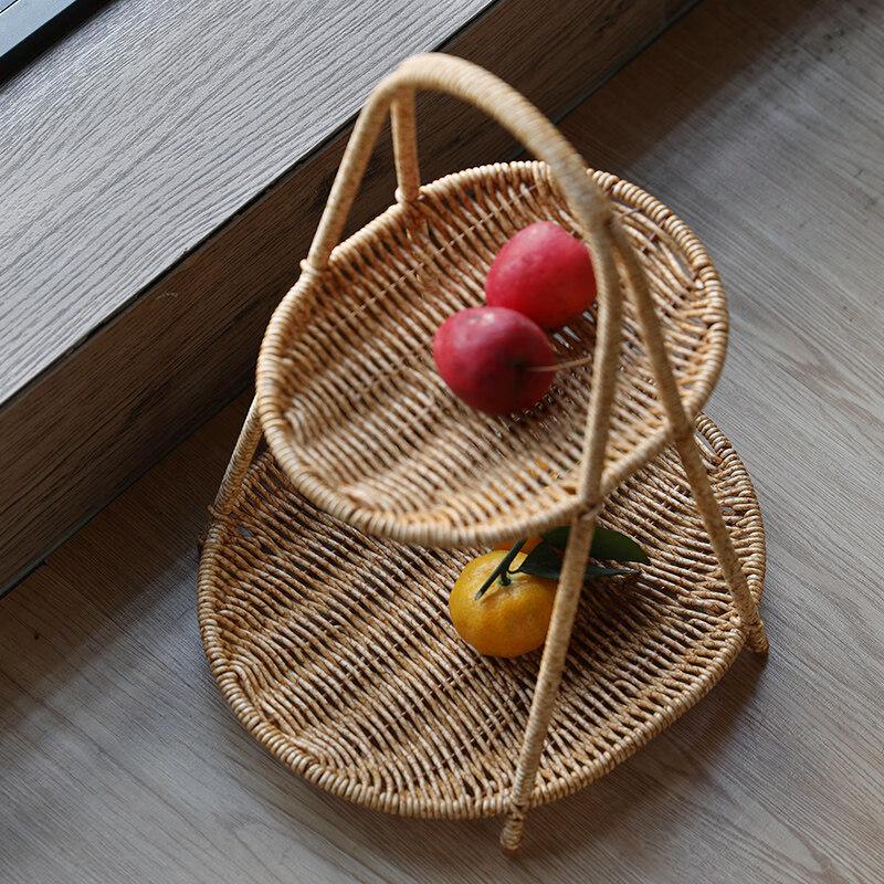 Bamboo Tiered Hanging Basket with Flower Fruit Plate Set