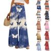 Dames zomer boho palazzo broek met hoge taille, wijde pijpen, print, casual broek met zakken