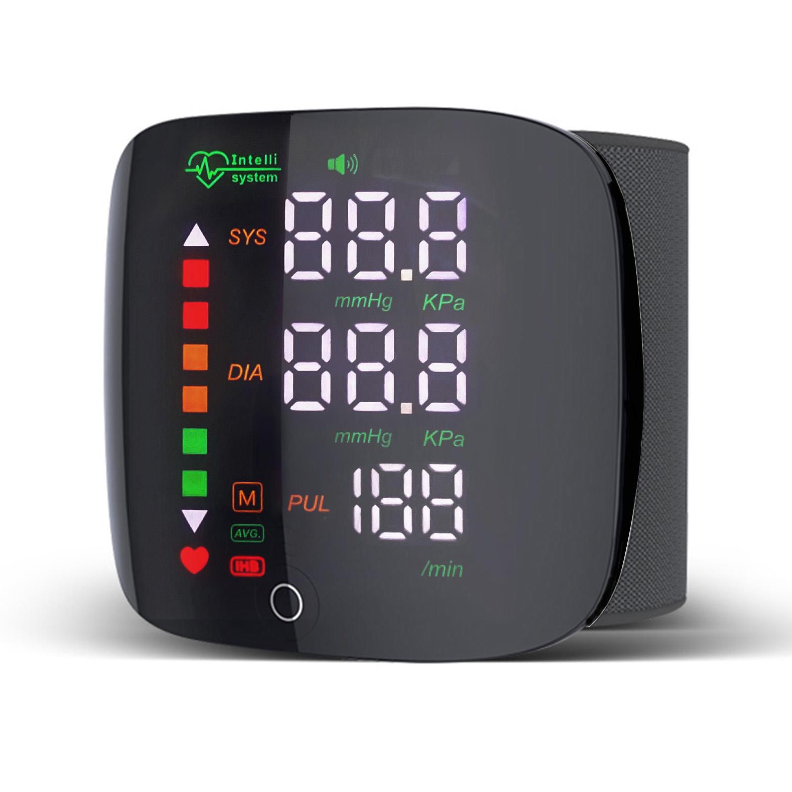 

Монитор артериального давления Контактный экран Трехцветный дисплей Измерение запястья Память для двух человек чёрный