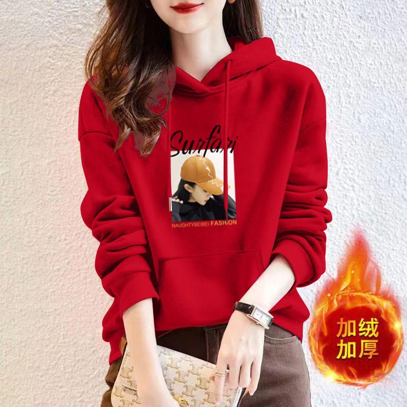 Bluza z kapturem Damska Wiosna Jesień Nowa Super Miękka Plus Aksamit Długi Rękaw Koreańska Luźna Casual Wszechstronna Góra