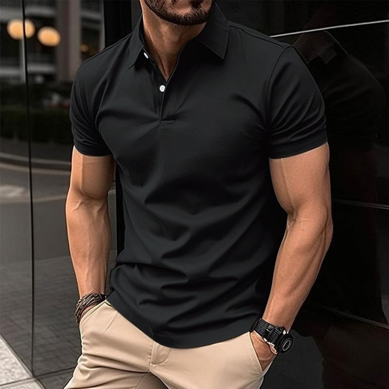 Short Sleeve POLO Shirt Button Solid Color Men's Sweatshirt