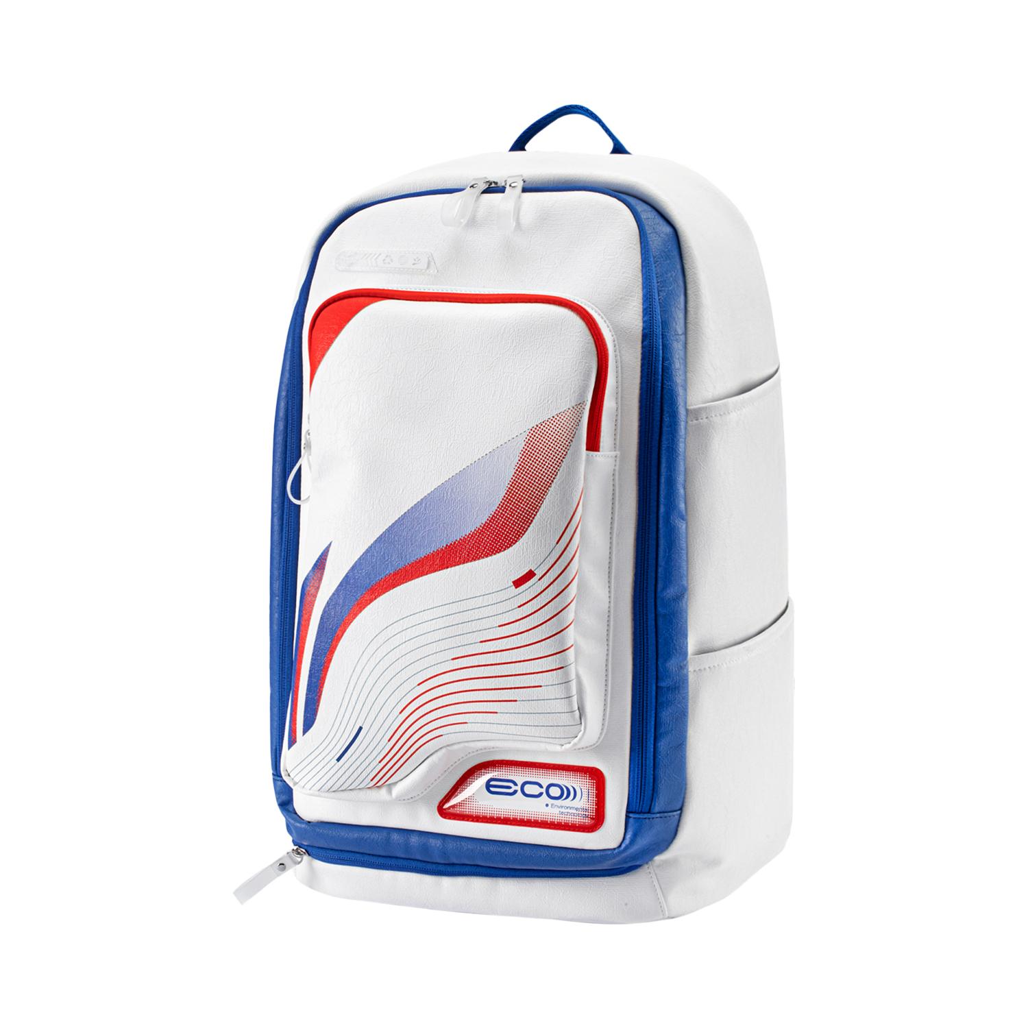 Li Ning Badminton Collection Eco Friendly PU Backpack Regular Unisex White & Blue & Red ABSU071-4