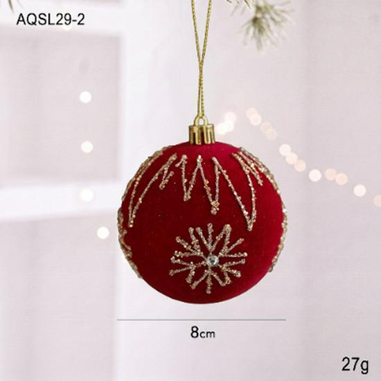 Red Flocked Fabric Christmas Tree Ornament Ball