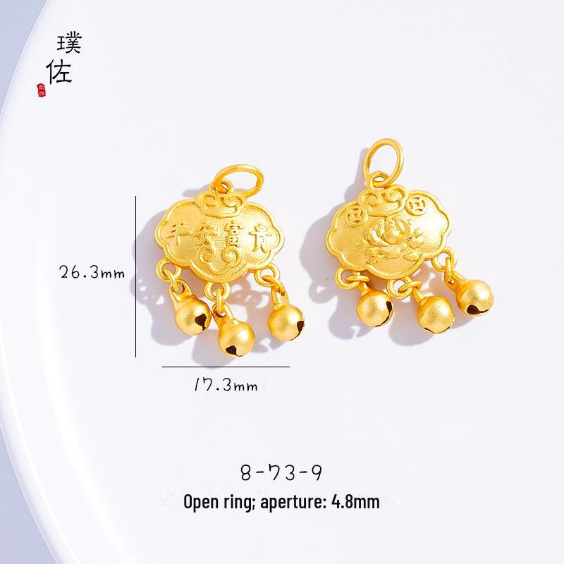 Gold Sand Ruyi Lock Baby Bracelet Necklace with Leather Rope and Lotus Pendant