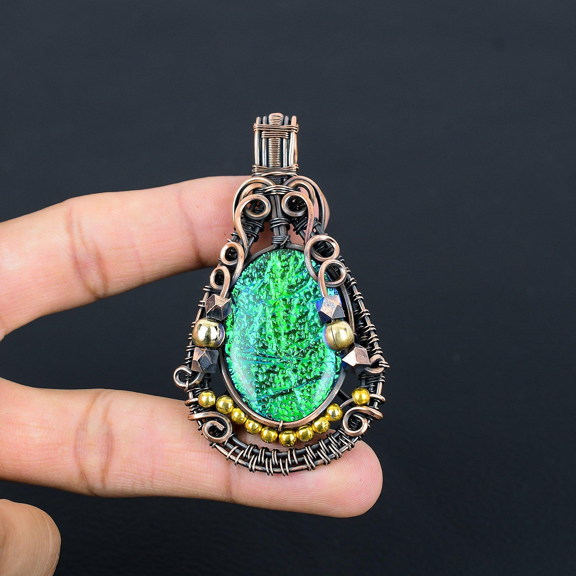 

Кулон с австралийским триплетом опала, обернутый медной проволокой 999 пробы, кулон ручной работы с драгоценным камнем, подарок на день рождения 2.55 Inches