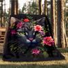1pc Floral Cat Artwork Outdoor Soft Polyester Flannel Throw Blanket Versatile for All Seasons , Soft , Cozy , Warm All Season Quilted Throw ,
