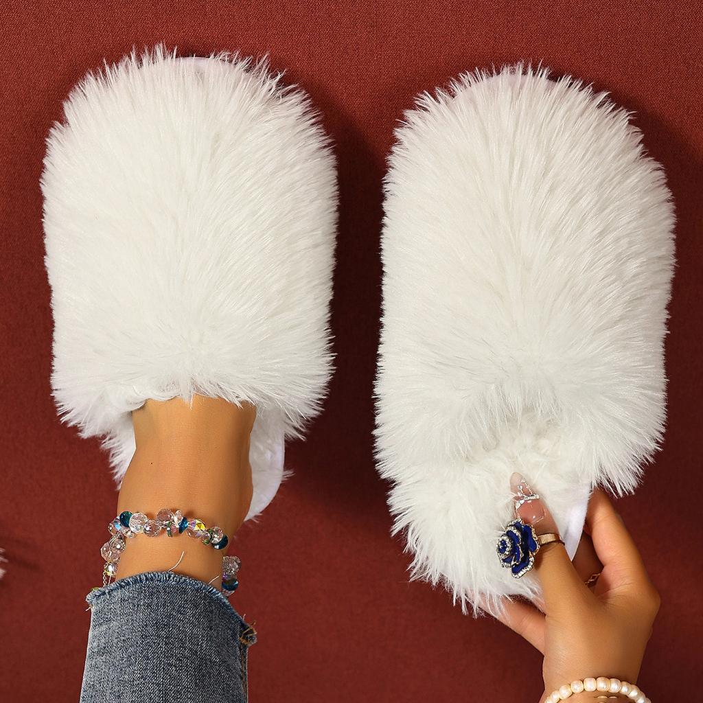 2025 New Women House Slippers Elegant Outdoor Round Toe Shoes Women Luxury Thickened Fluff Fur Slippers Flat Half Slides Woman