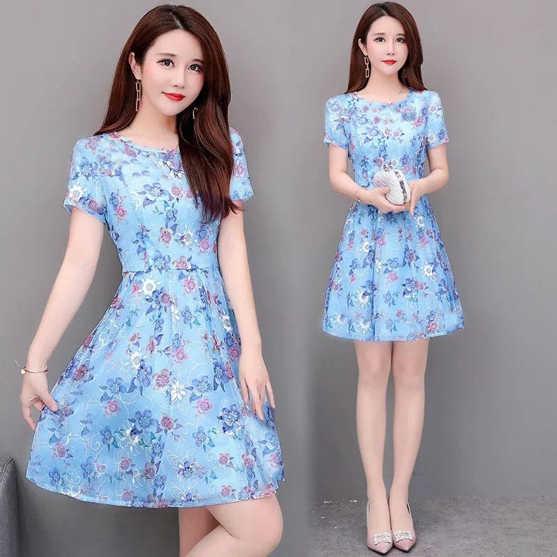 

Сетчатое цветочное мини-платье с коротким рукавом и круглым вырезом, летнее элегантное модное женское облегающее однотонное платье с высокой талией, вечерние платья, одежда 3XL синий