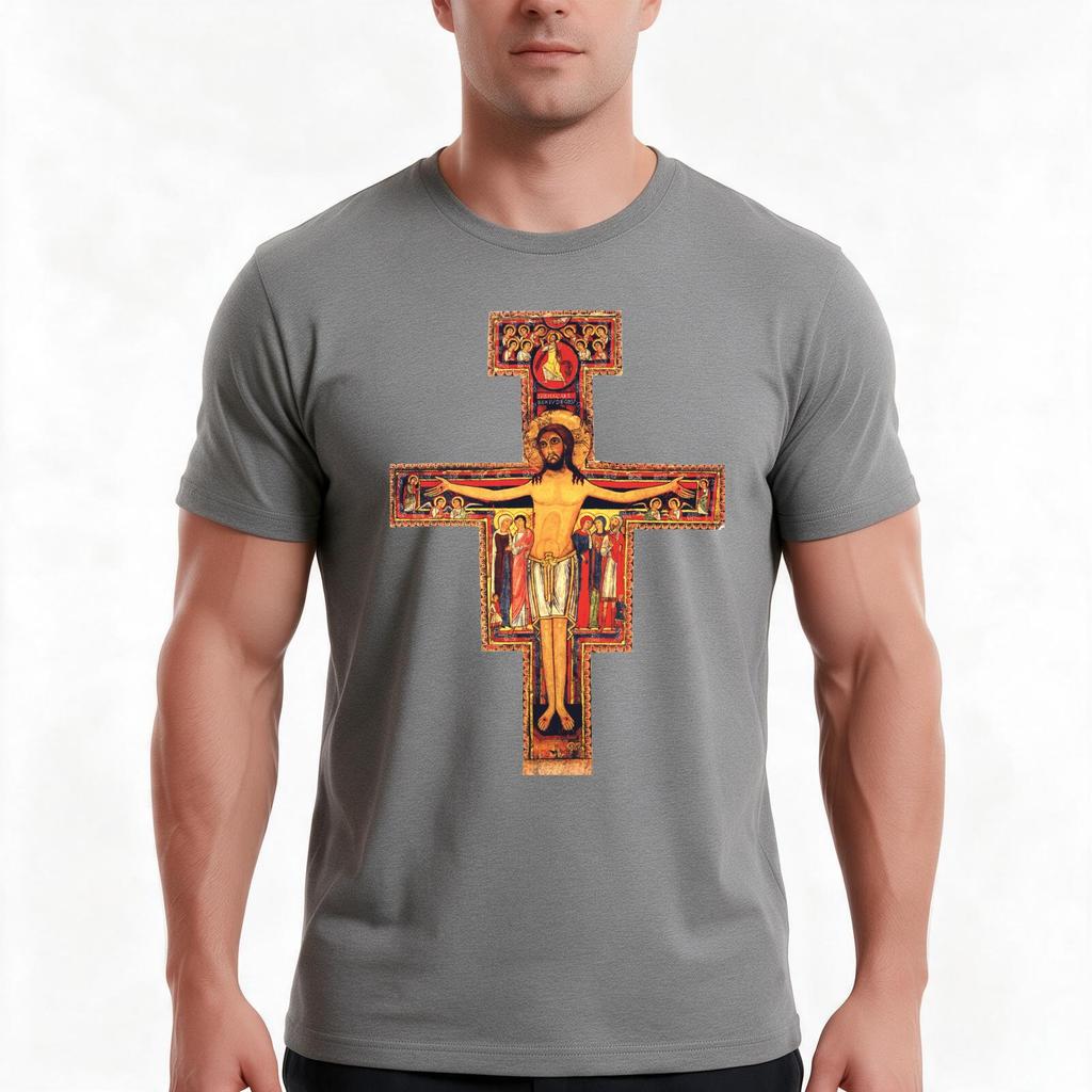 San Damiano Cross Tshirt Summer Casual Cotton Tee Oversized Streetwear Tops Vintage Graphic Print Loose Fit Short Sleeve