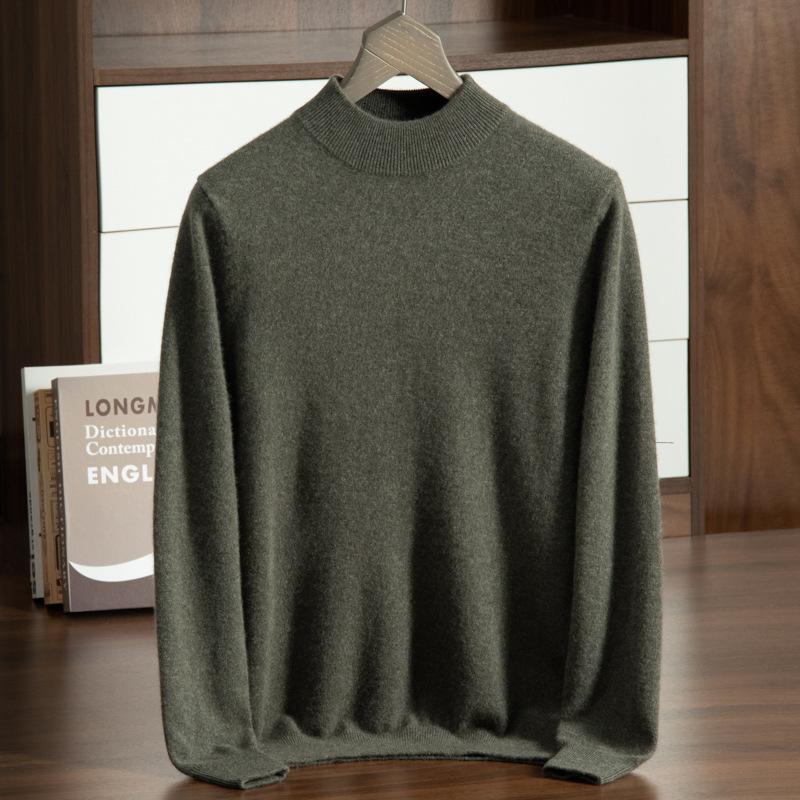 New cashmere sweater men's semi-turtleneck pure cashmere sweater men's loose bottoming cashmere knitted sweater
