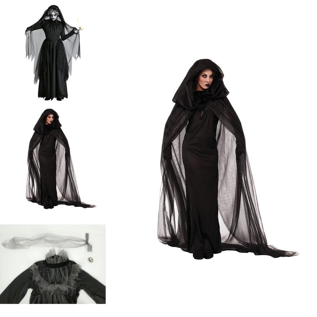 Scary Ghost Bride Costume For Women Halloween Cosplay Party Elasticity Cape Gloves Skirt S-xxl