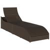 Folding Sun Lounger with Cushion and Storage Space Brown Poly Rattan