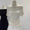 Women's French White Off-the-Shoulder Short-Sleeve T-Shirt - Unique Summer Style.