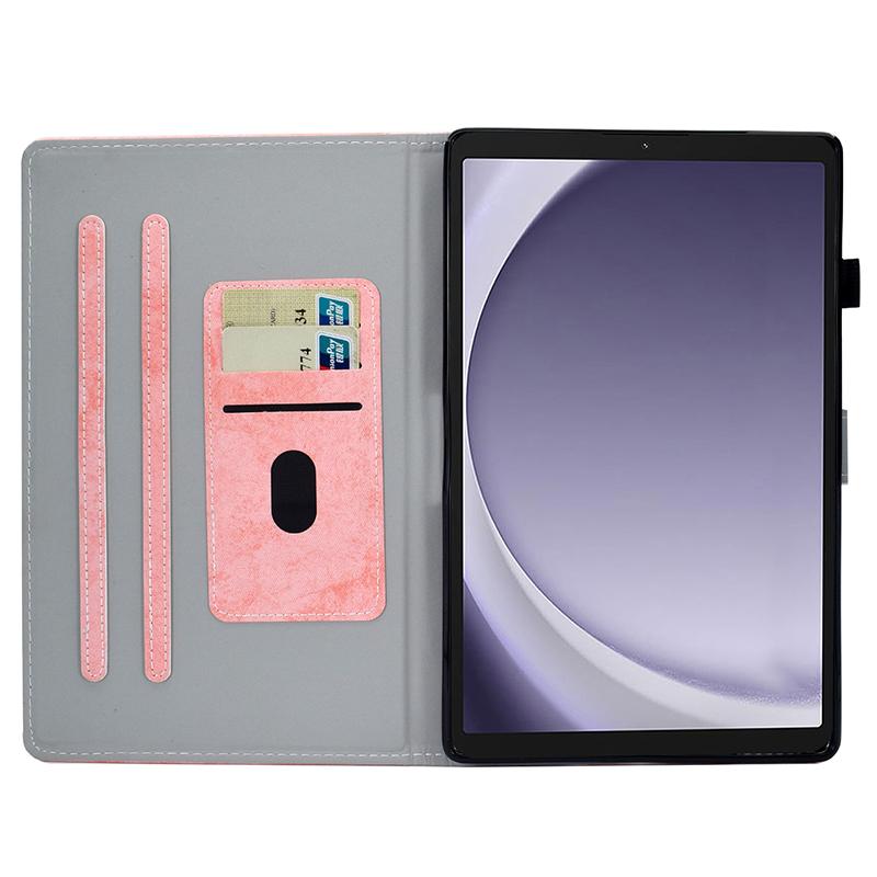 

For Samsung Galaxy Tab A9 Leather Case Cloth Texture Card Holder Tablet Cover Rose