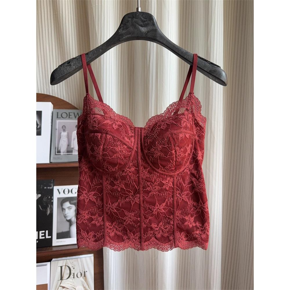 Women French Lace Fleece Lined Camisole With Built-in Bra Beauty Back Slim Fit Thermal Cami Top For Fall Winter