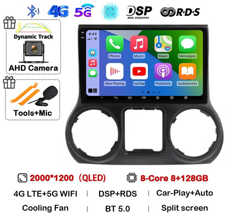 Android 14 Carplay Auto WIFI+4G For Jeep Wrangler 3 JK 2010 2011 2012-2018 Car Radio Multimedia Player GPS 360 Camera Stereo DSP