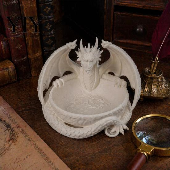 3D Printed Dragon Decor Gothic Jewelry Tray, Figurine, Mythical Creature Desktop Decorative Trinket Dish Organizer for Keys Coins Rings, Dark Fantasy