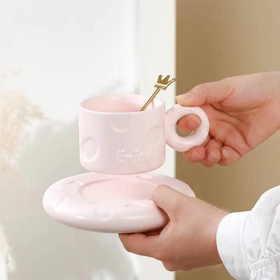 Cute Donut Candy Color Coffee Cup Saucer Set Office Mug Simple Creative Ceramic Cup Girl Heart