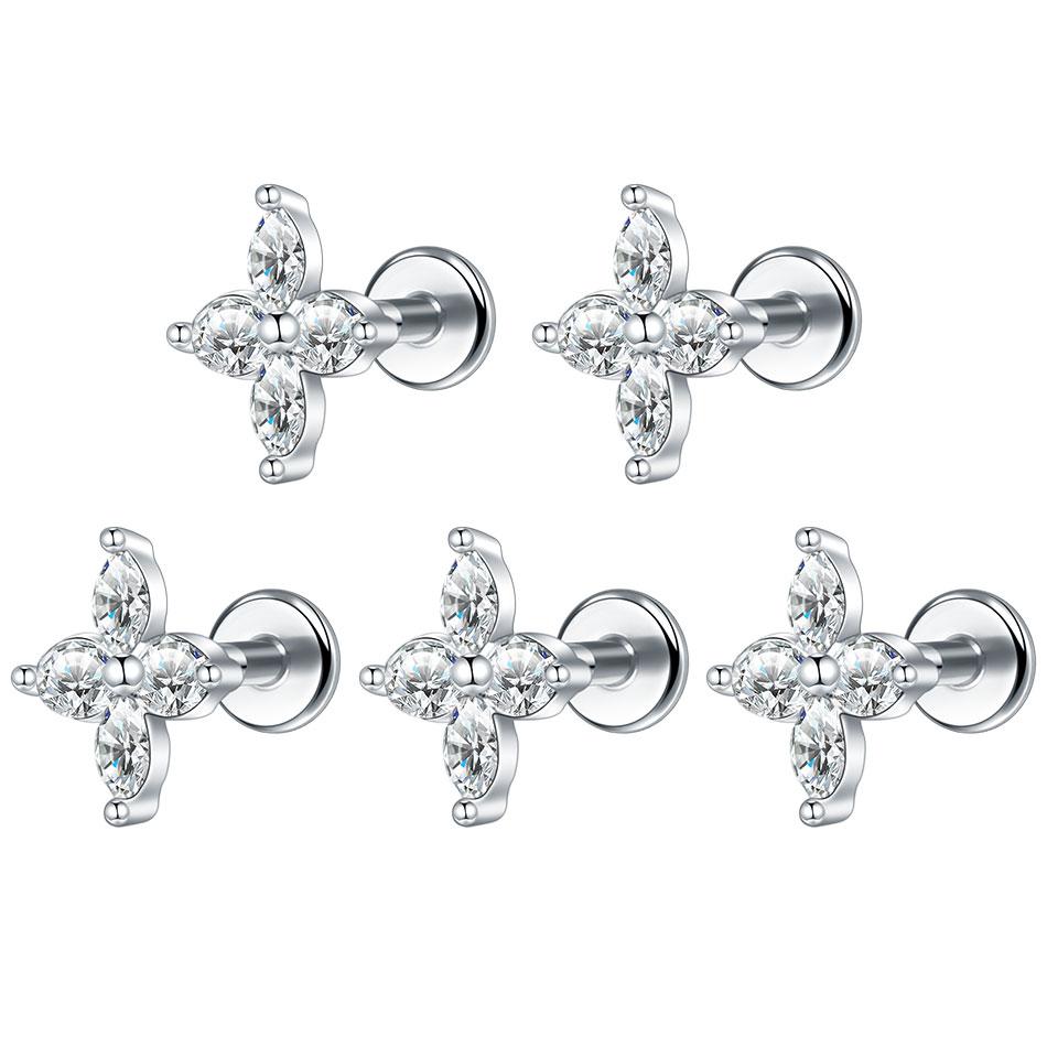 1/5PCS Steel 16G Cluster Marquise CZ Tragus Helix Stud Conch Lobe Rook Cartilage Leaf Flat Back Labret Stud Earrings Jewelry