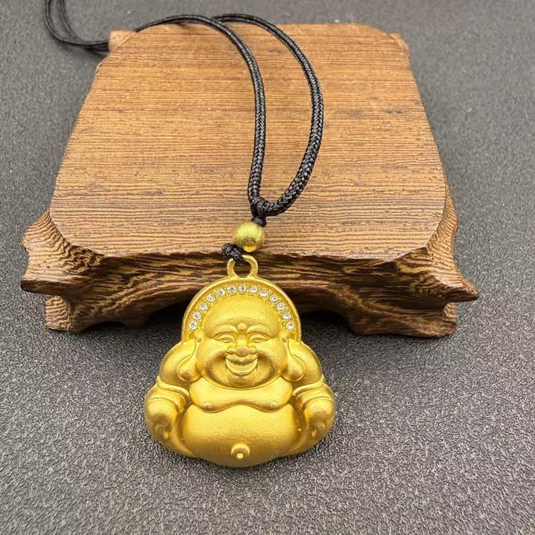 Vietnam Gold-Plated Flame Guanyin Buddha Necklace with Dragon Pixiu and Peace Pendant