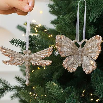 Enfeite de Natal de Lantejoulas com Glitter Bailarina/Floco de Neve/Borboleta Decoração Pendente para Árvore de Natal Feriado de Inverno Decoração para Festa em Casa
