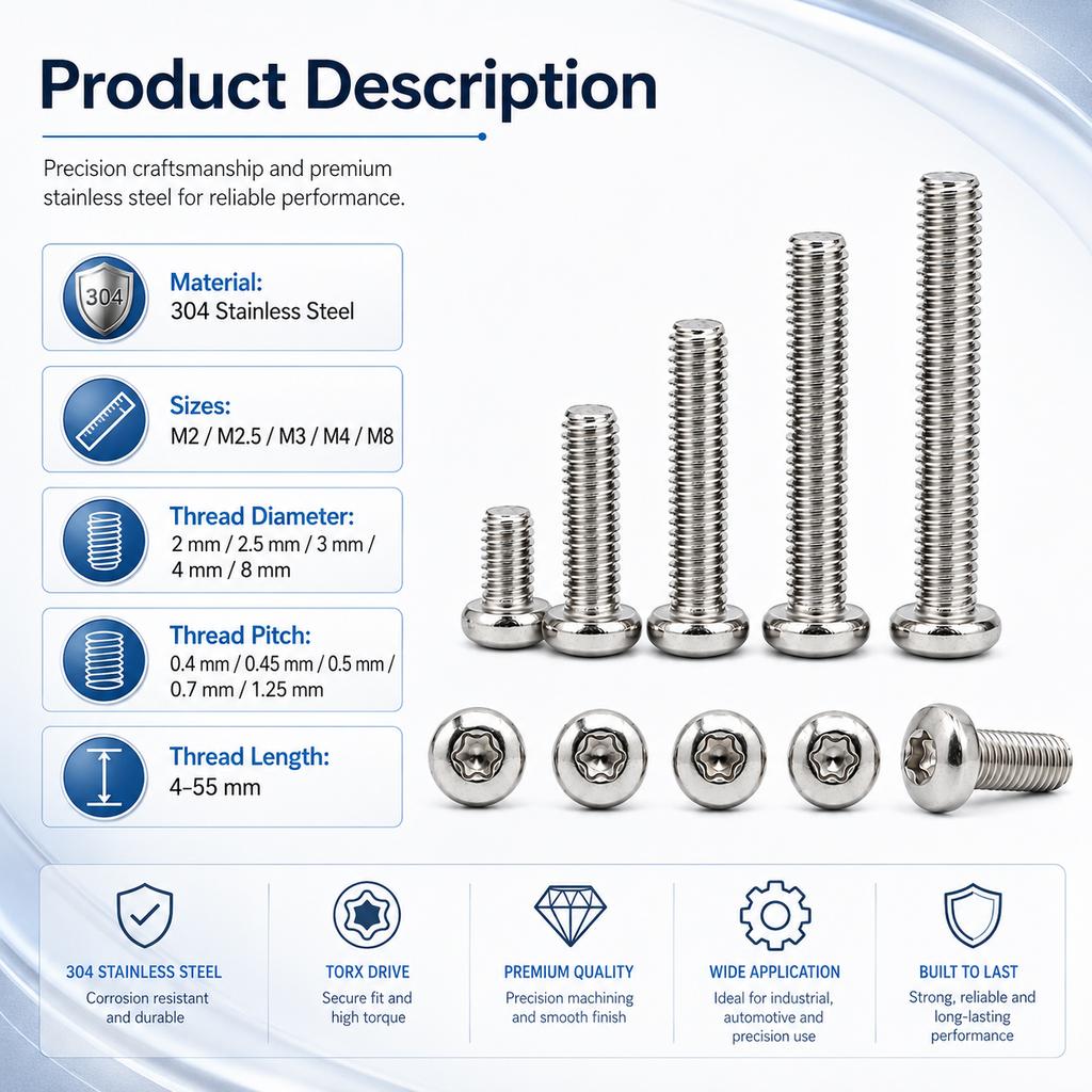 5-100Pcs M2-M8 304 Stainless Steel Six-Point Drive Round Head Screws Plum Blossom Bolts Rustproof Fasteners Assortment for Durab