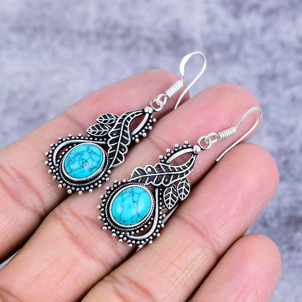 Santa Rosa Turquoise Gemstone 925 Sterling Silver Jewelry Earring 1.97" M-2705