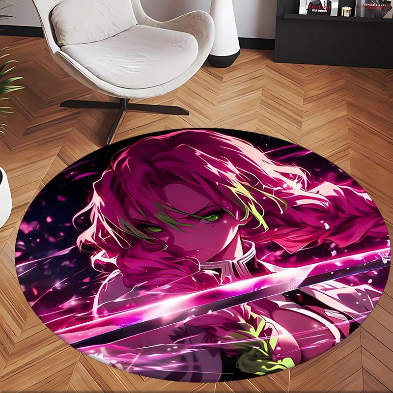 Mitsuri Kanroji (1) Round Office Rug Decorative Floor Rug for Office Bedroom Living Room and Home Space