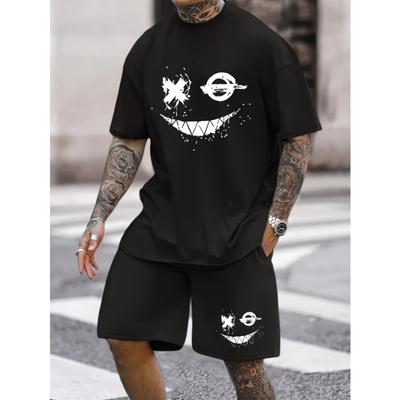 2-piece 3D Cartoon Rabbit Print Men's T-shirt Shorts Set Summer Casual Everyday Short Sleeve Top Outdoor Street Sports Shorts