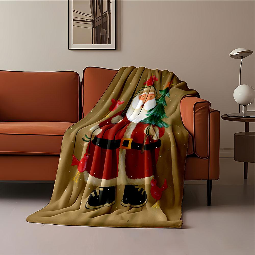 Santa with Tree & Birds Blanket for all seasons blanket lunch break throw gift