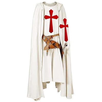 Costume da cavaliere medievale da uomo, crociato, templare, tabardo, per Halloween, con cappuccio, mantello, tunica, cosplay, rinascimentale