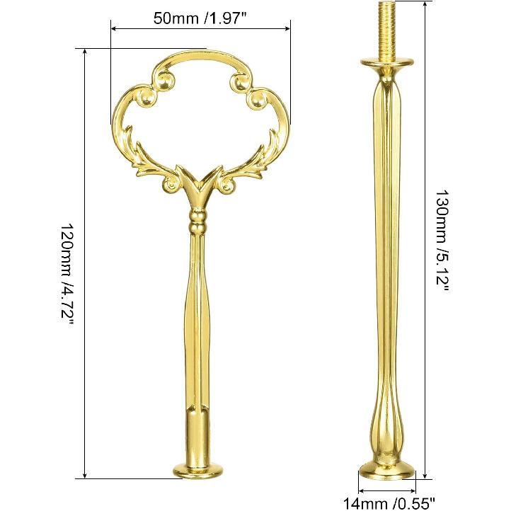 uxcell 1 Set Cake Tray Stand Handle Cupcake Dessert Plate Hardware Fitting Holder Rod Stand Handle for Cake Stand Wedding Party, 2-Tiers Flower Gold