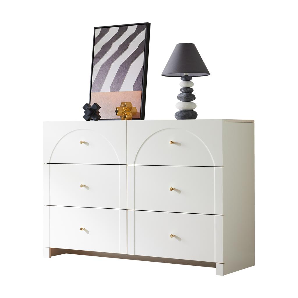 Kommode mit 6 Schubladen – Weiße Kommode mit Tür und Schubladen für Wohnzimmer und Schlafzimmer, Maße: H82/B120/T40 cm
