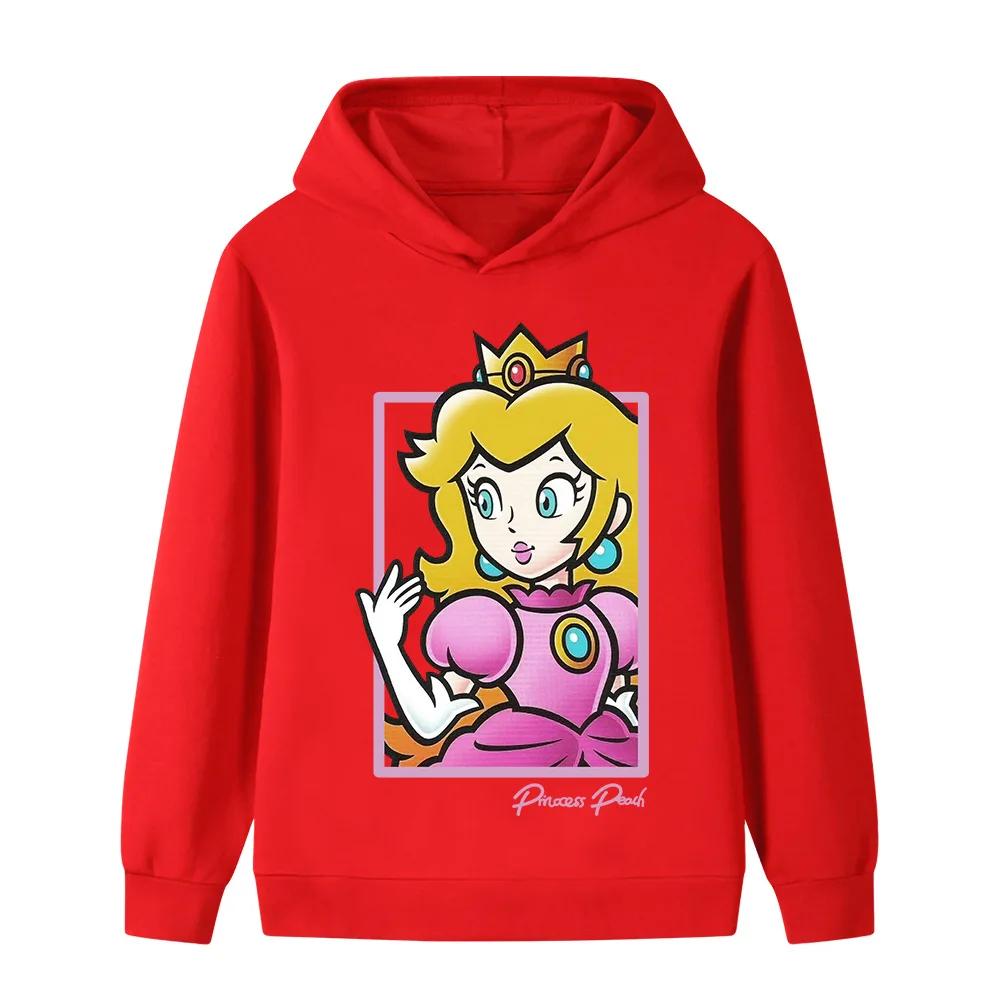 

Girls New Super Mario Princess Cartoon Print Hoodie Autumn / Winter Outdoor Comfortable Soft Children s Wool Hooded Sweatshirt 150