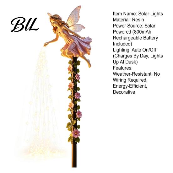Decorative Yard Ornaments for Gardens Fairy Sprinkling Magic Dust Solar Garden Light, Outdoor Front Pathway Decorations Statue with LED Light String,