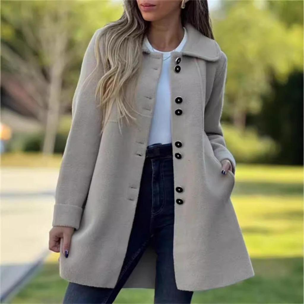 Autumn Winter Fashion Wool Blend Coat Women's Single Breasted Warm Outerwear with Fleece Lining