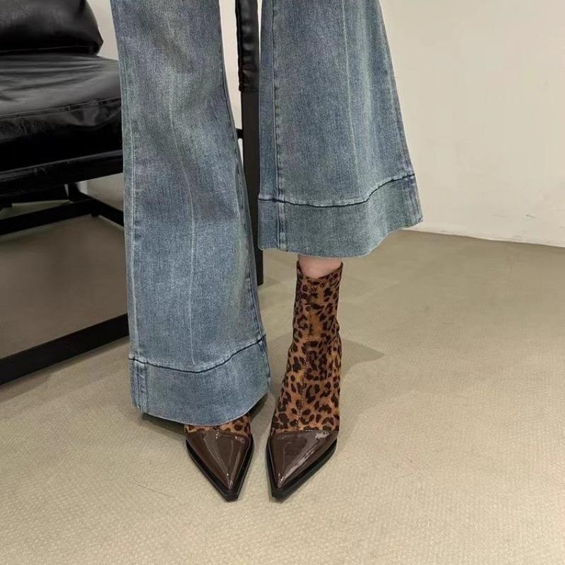 Shoes for Women Back Zipper Women's Boots Fashion Leopard Print Office and Career Sexy Pointed Toe Ankle Boots Boots