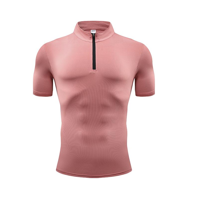 

Men s Quick-Dry Short-Sleeved Sports T-Shirt Half-Zip Running Top Fitness Training Shirt Stretch Training Top 3XL рожевий
