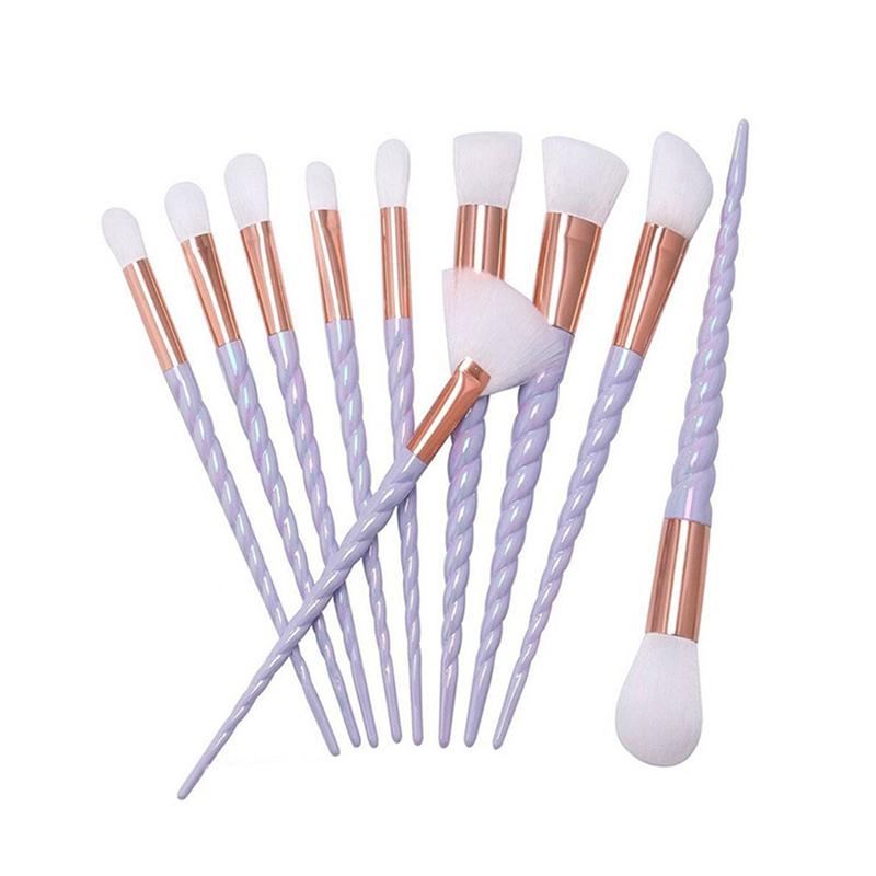 10Pcs Unicorn Makeup Brushes With Colorful Bristles Handles Fantasy Makeup Brush Set Foundation Eyeshadow Unicorn Brush Kit