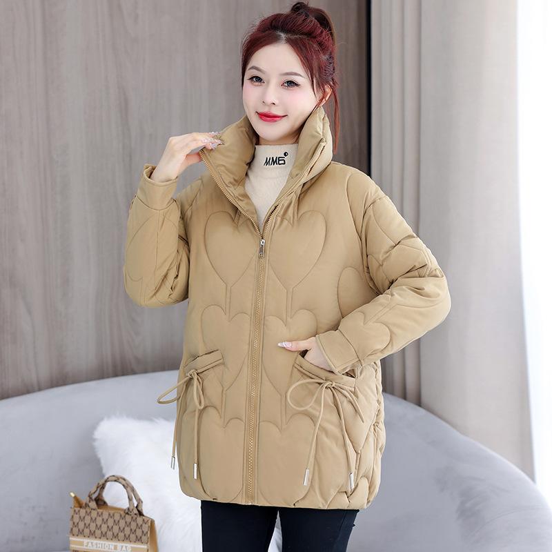 Large size cotton clothes women's fat mm winter short new fashion stand-up collar love embossed loose cotton-padded coat