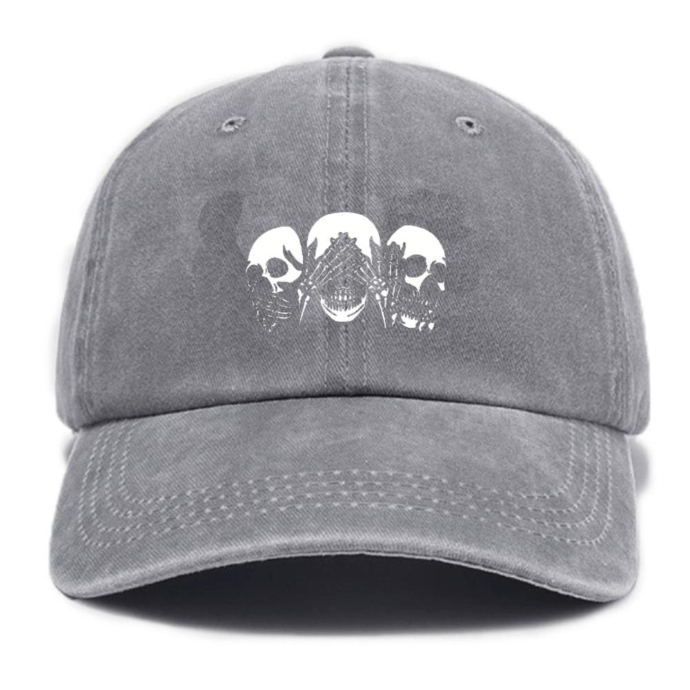 Unisex Fashionable And Versatile Printed Skull Gesture Baseball Cap Featuring a Classic Vintage Washed Outdoor Lightweight Curv