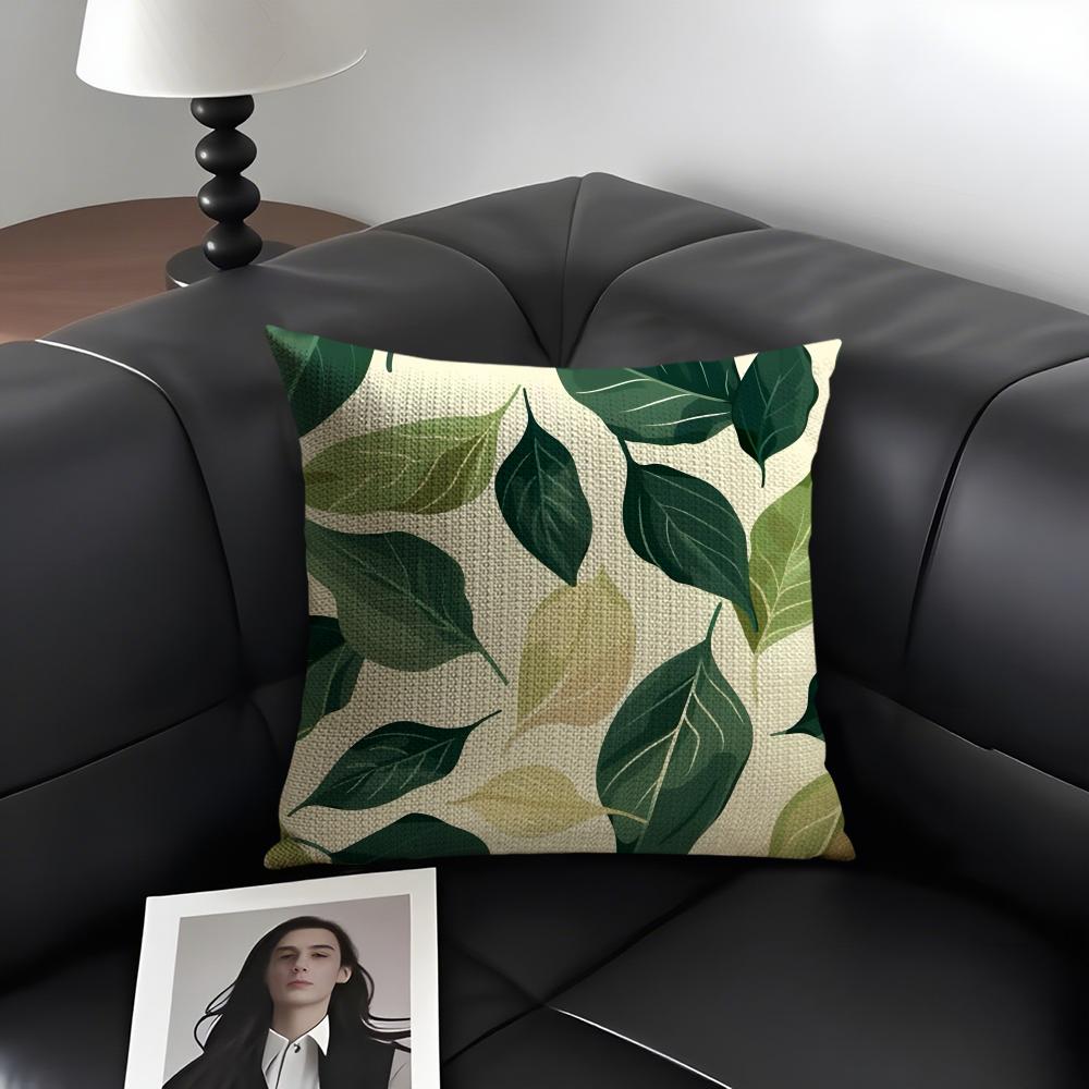 Leaves INS Cushion Cover Natural Linen Organic Fabric DoubleSided Printing Sofa Home Decor Gift Pillow Case