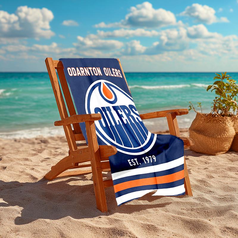 1Pc Edmonton Oilers Emblem Beach Towel, Quick Dry, Multi-Use for Beach Pool Gym Yoga Home Travel, Christmas, Halloween, Xmas Gift M928587