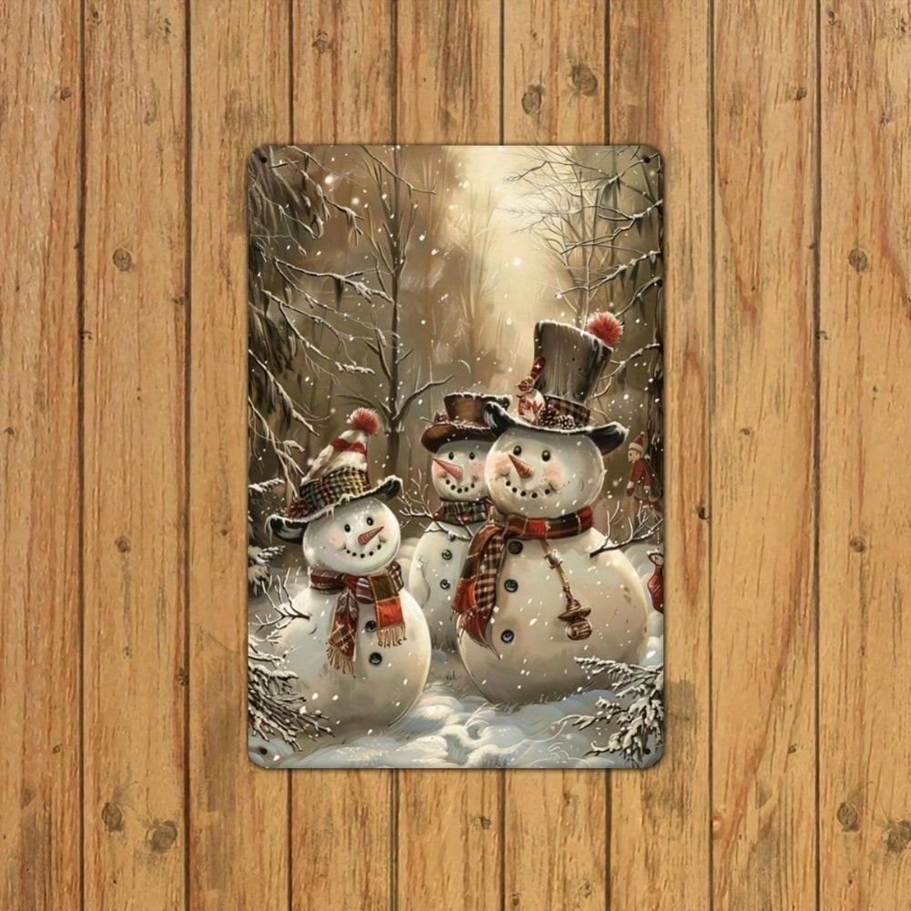 Vintage Snowman Metal Tin Sign 8x12 inch, Wall Art for Home Bar Garage, Pre-drilled Iron Painting