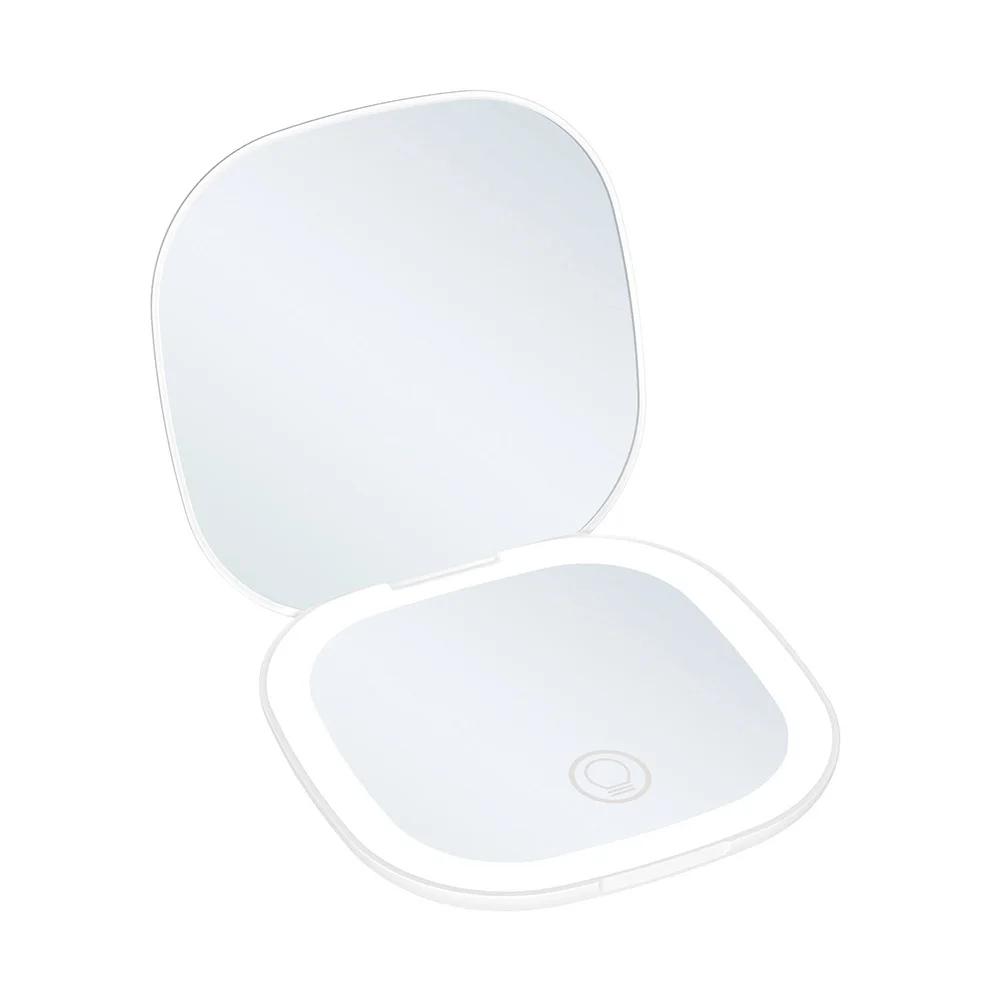 Mini Compact Foldable Pocket Hand Led Makeup Mirror With Led Light 5x/10x Magnification Rechargeable And Small